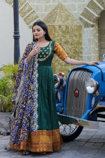 Thumbnail for Aastha Fashion Women's Bottle Green Silk Jacquard Woven with Embroidery Anarkali Dress with Dupatta - Distacart