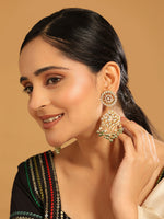 Thumbnail for Nuyug 22K Gold Plated Traditional Kundan Studded Contemporary Dangler Earrings with Pearl and Green Bead Accents
