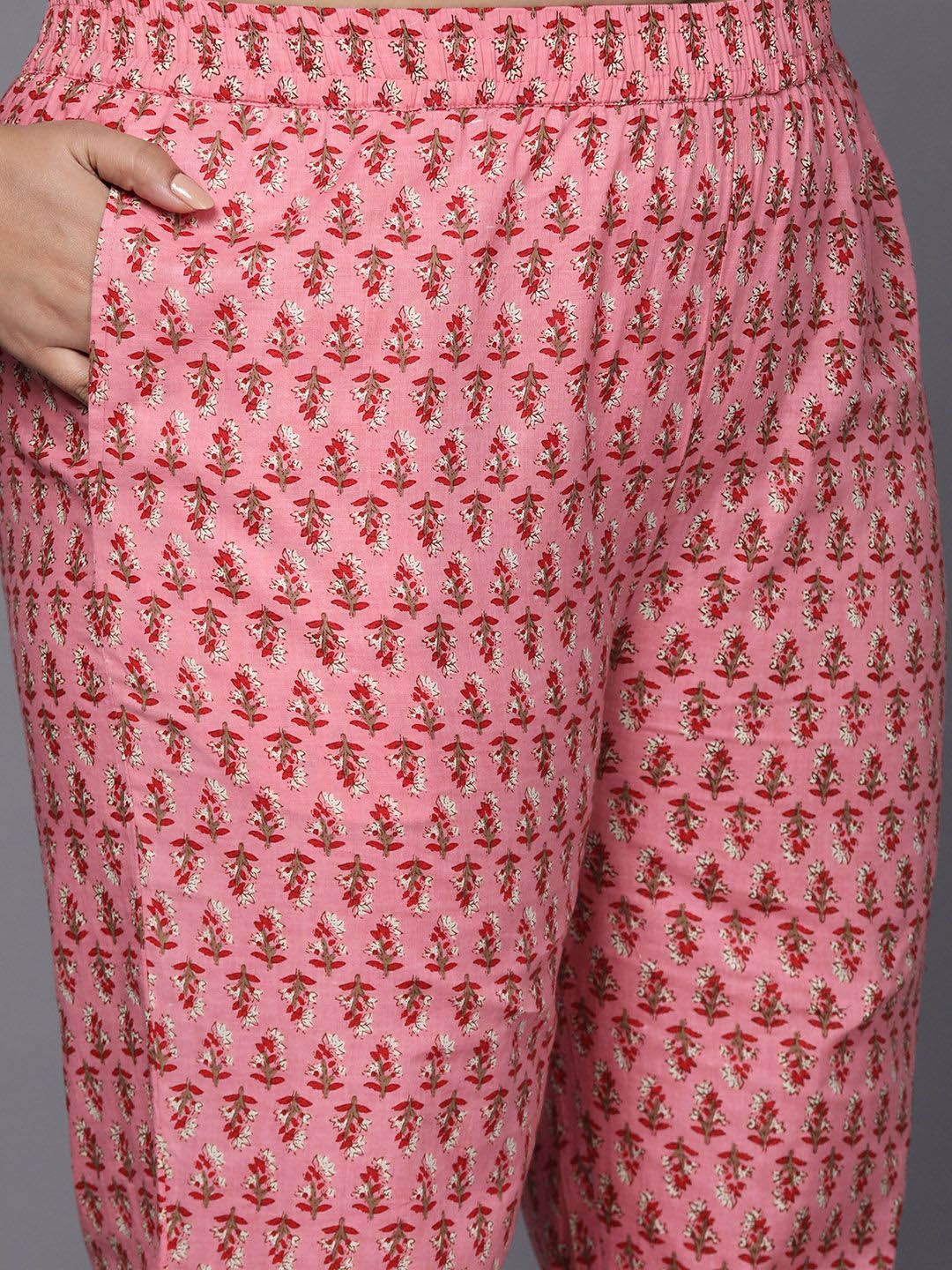 Sztori Plus Size Floral Printed Gotta Patti Cotton Straight Kurta & Trousers With Dupatta - Distacart