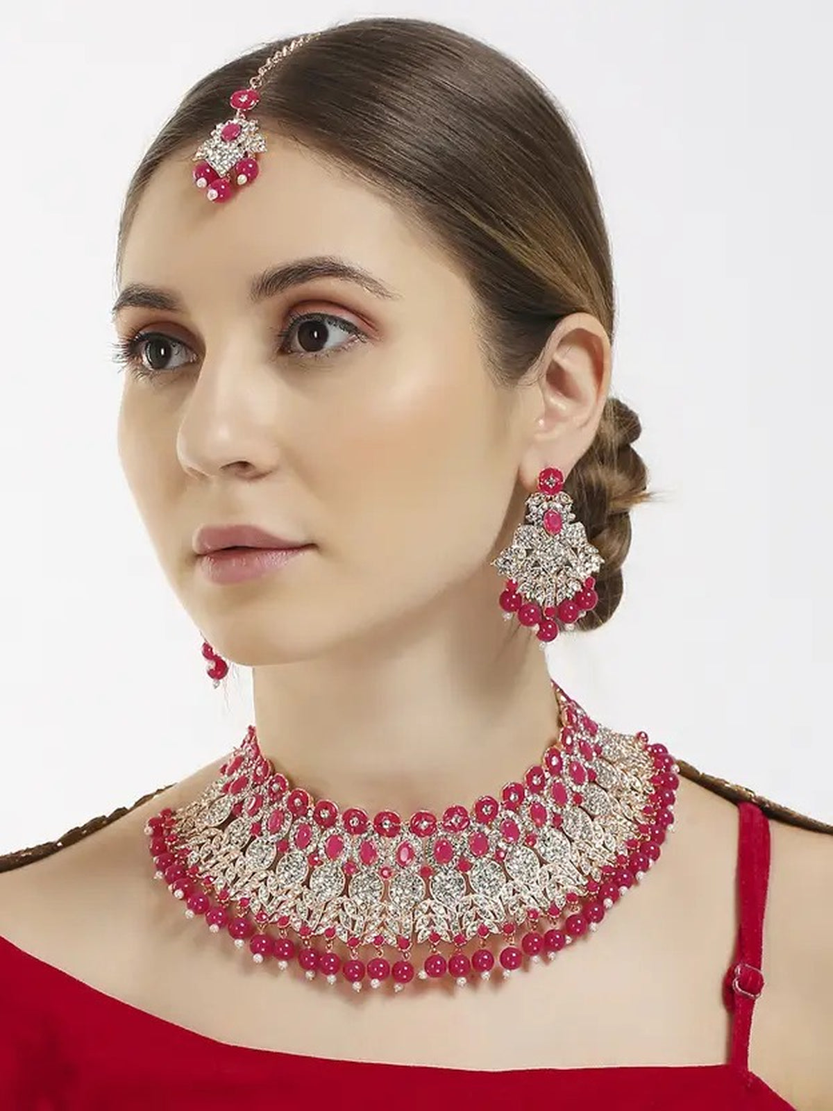 Jewel City Beads Choker Necklace Set with Earrings for Women – Silver-Tone Bridal & Party Wear Jewelry