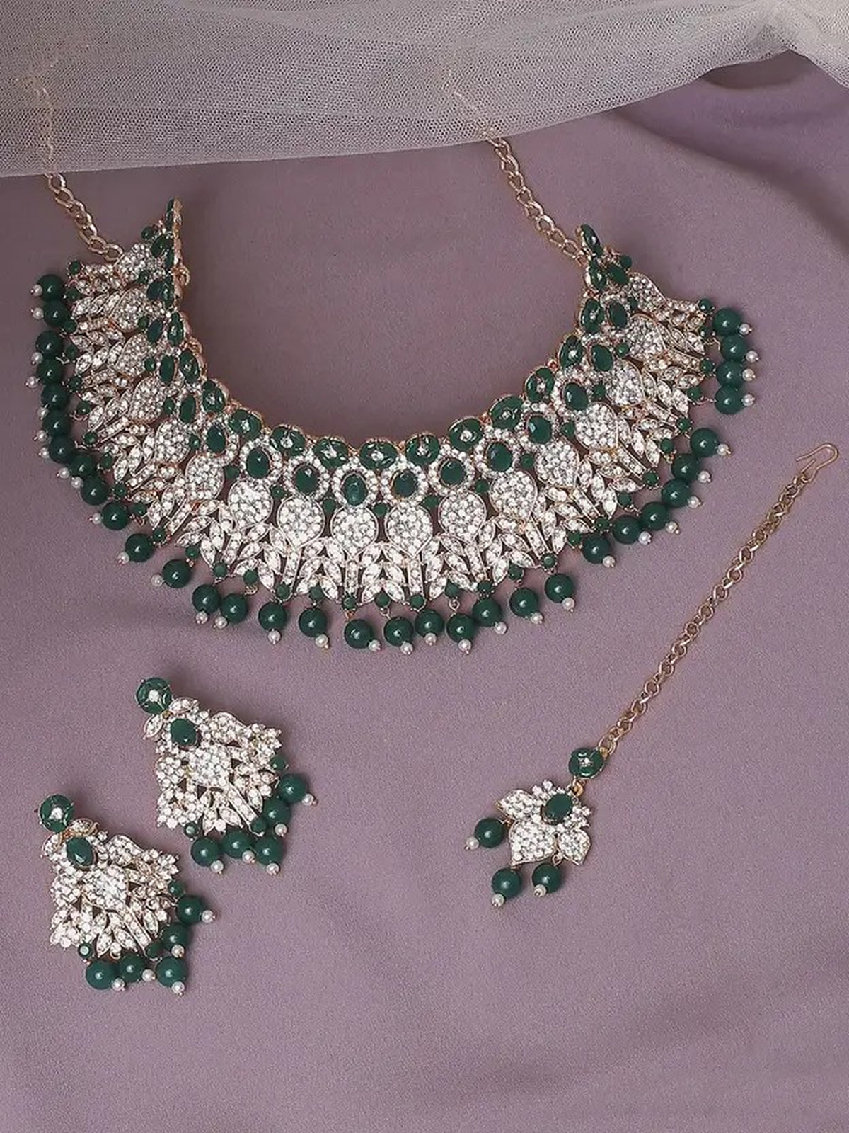 Jewel City Beads Choker Necklace Set with Earrings for Women – Silver-Tone Bridal & Party Wear Jewelry - Distacart