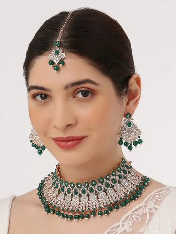 Jewel City Beads Choker Necklace Set with Earrings for Women – Silver-Tone Bridal & Party Wear Jewelry - Distacart