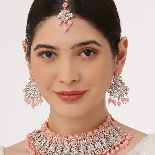 Jewel City Beads Choker Necklace Set with Earrings for Women – Silver-Tone Bridal & Party Wear Jewelry - Distacart