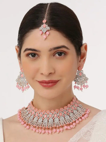 Jewel City Beads Choker Necklace Set with Earrings for Women – Silver-Tone Bridal & Party Wear Jewelry - Distacart