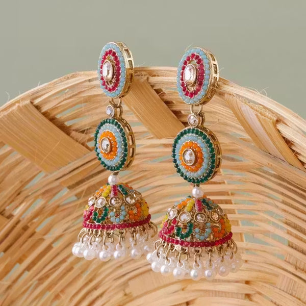 Jewel City Vibrant Multicolor Traditional Jhumka Earrings for Women & Girls | Handcrafted Ethnic Gold-Plated Dangler Jewelry - Distacart