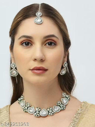 Jewel City Royal Kundan Choker Necklace Set with Earrings & Maang Tikka | Traditional Bridal & Festive Jewelry for Women - Distacart