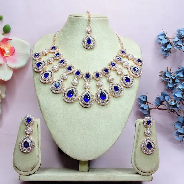 Jewel City Rose Gold-Plated Necklace Set with Earrings & Maang Tikka for Women – Sparkling Bridal Party Jewelry - Distacart