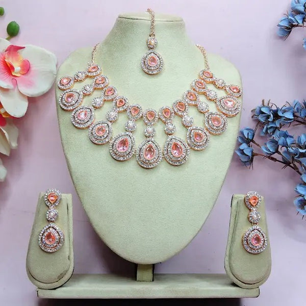 Jewel City Rose Gold-Plated Necklace Set with Earrings & Maang Tikka for Women – Sparkling Bridal Party Jewelry - Distacart