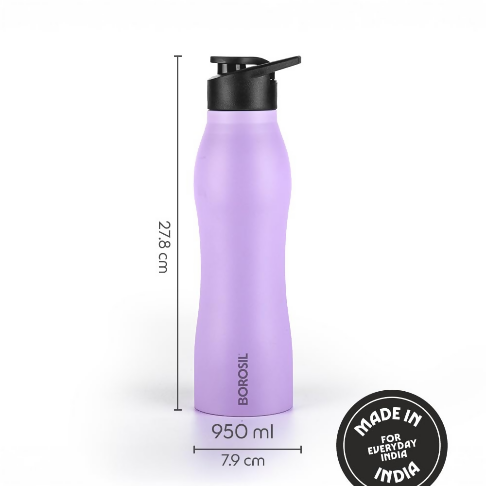 Borosil Hydra Grip Go Stainless Steel Water Bottle - Purple - Dista