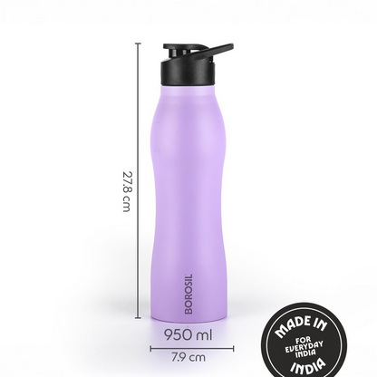 Borosil Hydra Grip Go Stainless Steel Water Bottle - Purple - Dista