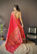 Thumbnail for Joban Fashion Hot Pink Jacquard Butti Soft Lichi Silk Paithani Saree - Distacart
