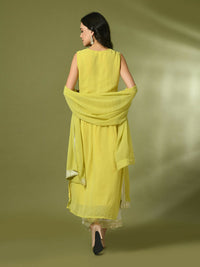 Thumbnail for Myshka Women's Yellow Solid Georgette Anarkali Party Kurta Set With Dupatta - Distacart