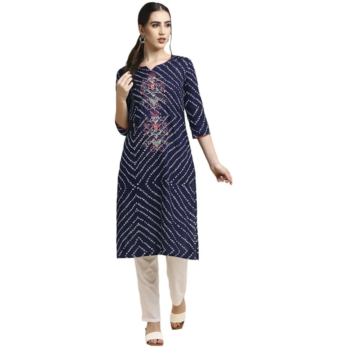 Anubhutee Women's Rayon Regular Straight Navy Blue Kurta - Distacart