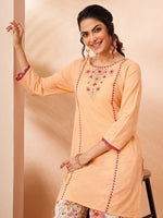 Thumbnail for Janasya Peach Straight Cotton Co-Ords - Dista