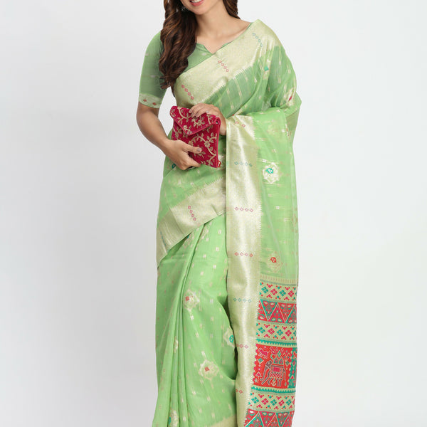 Astita Linen Cotton Light Green Saree