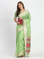 Thumbnail for Astita Linen Cotton Light Green Saree