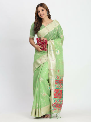 Astita Linen Cotton Light Green Saree