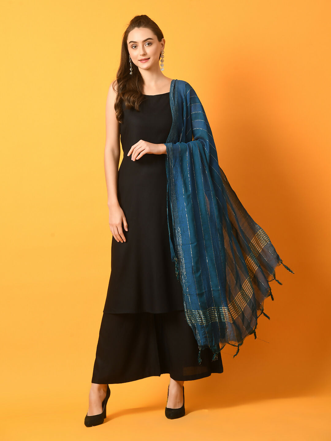 Myshka Women's Black Solid Anarkali Party Kurta Set With Dupatta - Distacart