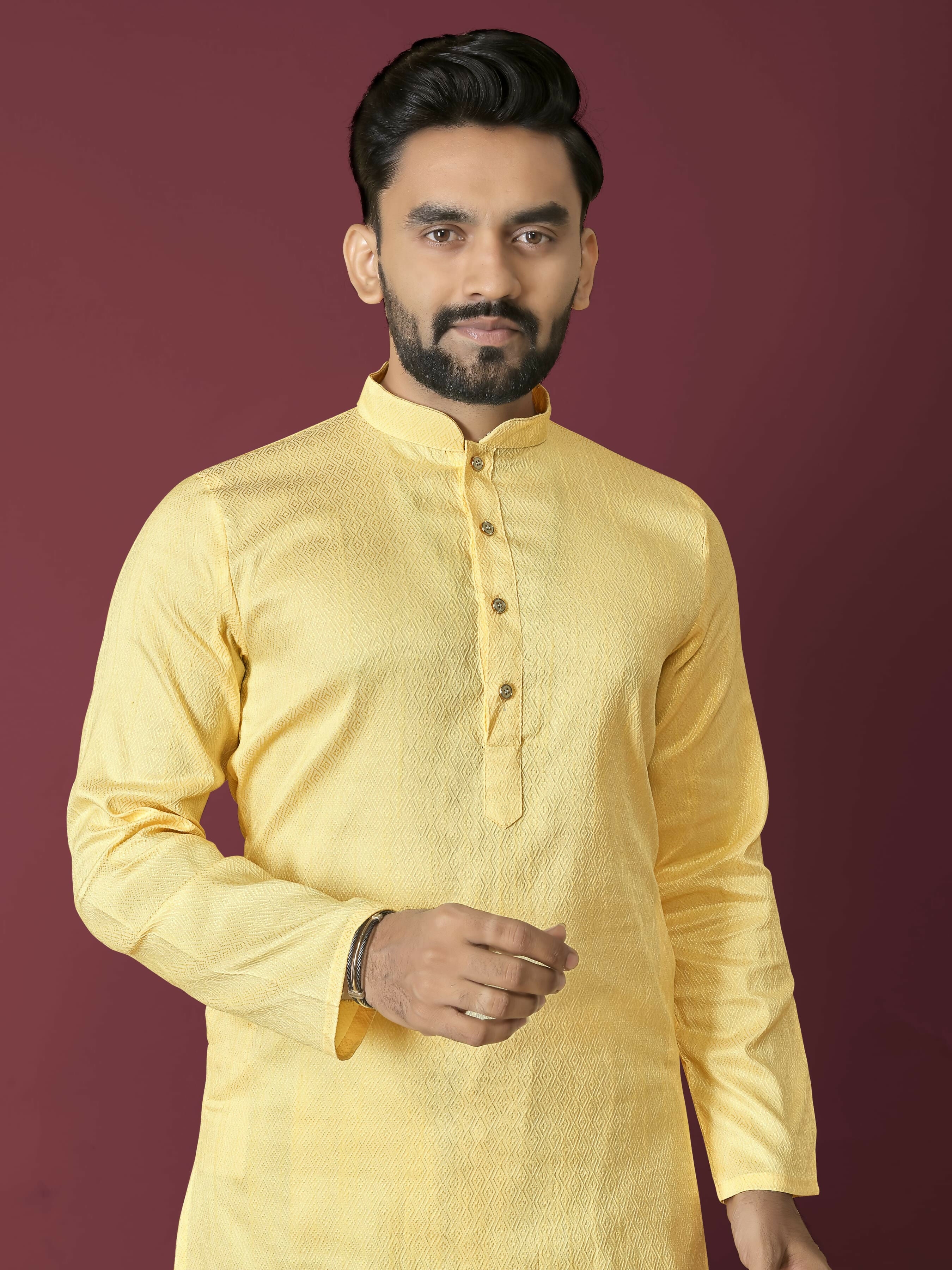 Anaita Yellow Solid Soft Jacquard Silk Straight Kurta - Distacart