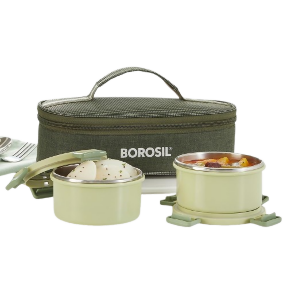 Borosil Glory Green Stainless Steel Lunchbox with Bag - Dista