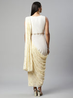 Thumbnail for Ahalyaa Women Off White Crepe Georgette Saree Dress With Printed Pallu - Distacart