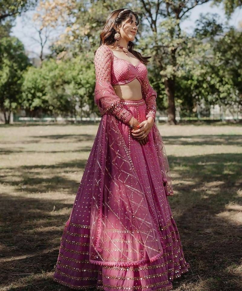 Lehenga Mart Pink Faux Georgette Designer Bollywood Style Wedding Wear Lehenga Choli - Dista