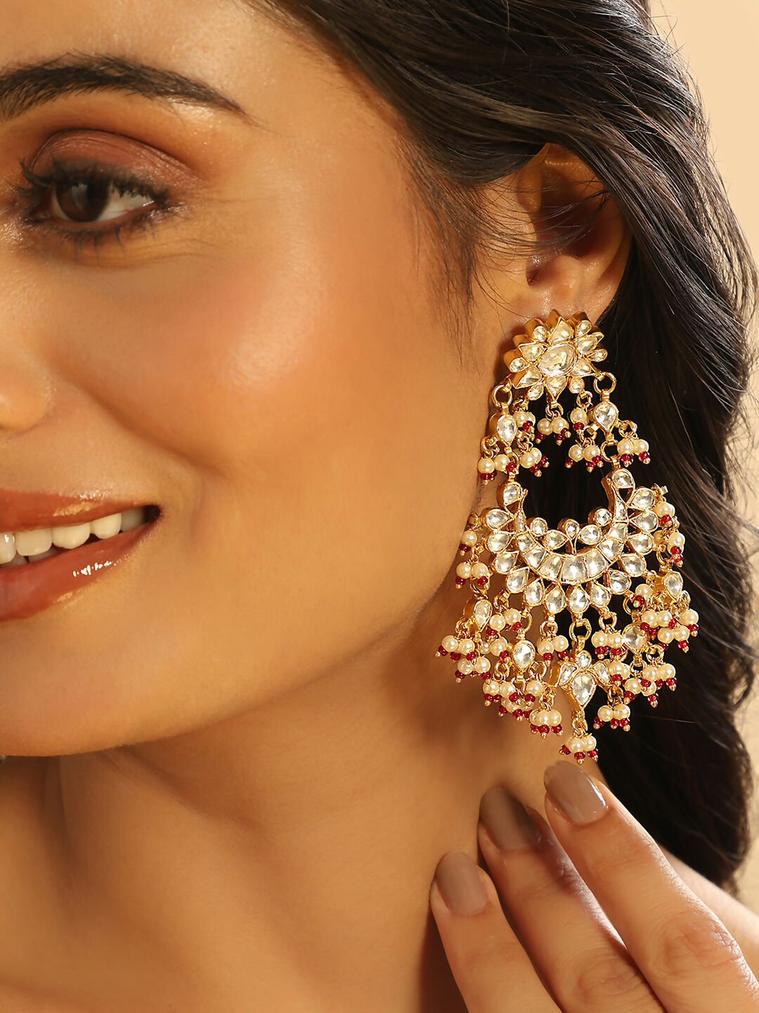 Nuyug 22K Gold Plated Pearl Empress Chandbali Earrings