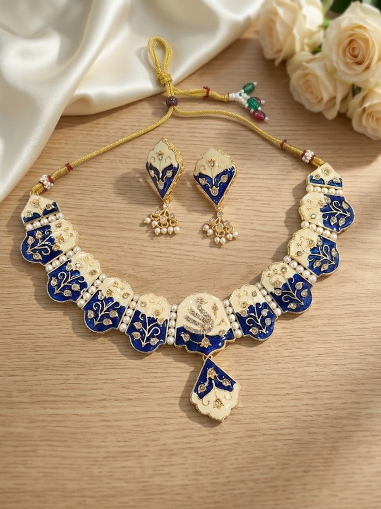 Jewel City Multicolor Meenakari Peacock Necklace Set With Pearl Earrings - Dista