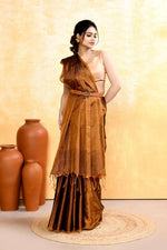 Thumbnail for Piyari Fashion Women's Copper Dual Tone Organic Tissue Saree With Blouse Piece - Distacart
