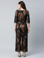 Thumbnail for Ahalyaa Black Crepe Copper Foil Printed Jumpsuit - Distacart