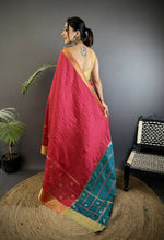 Thumbnail for Joban Fashion Hot Pink Bhagalpuri Cotton Silk Stripes/Box Saree