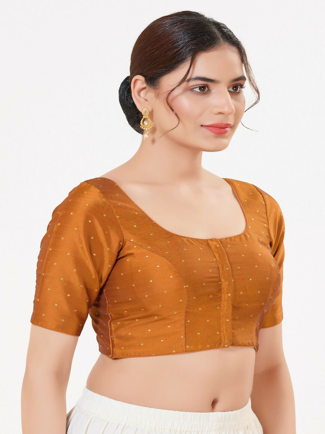 Joban Fashion Dark-Mustard Taffeta Silk Elbow Sleeveless Front Open Blouse