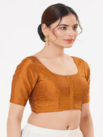 Thumbnail for Joban Fashion Dark-Mustard Taffeta Silk Elbow Sleeveless Front Open Blouse