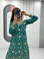 Thumbnail for Teeya Creation Womens New Heavy Fox Georgette Fabric With Heavy Embroidery Work Green Kurta Set - Dista