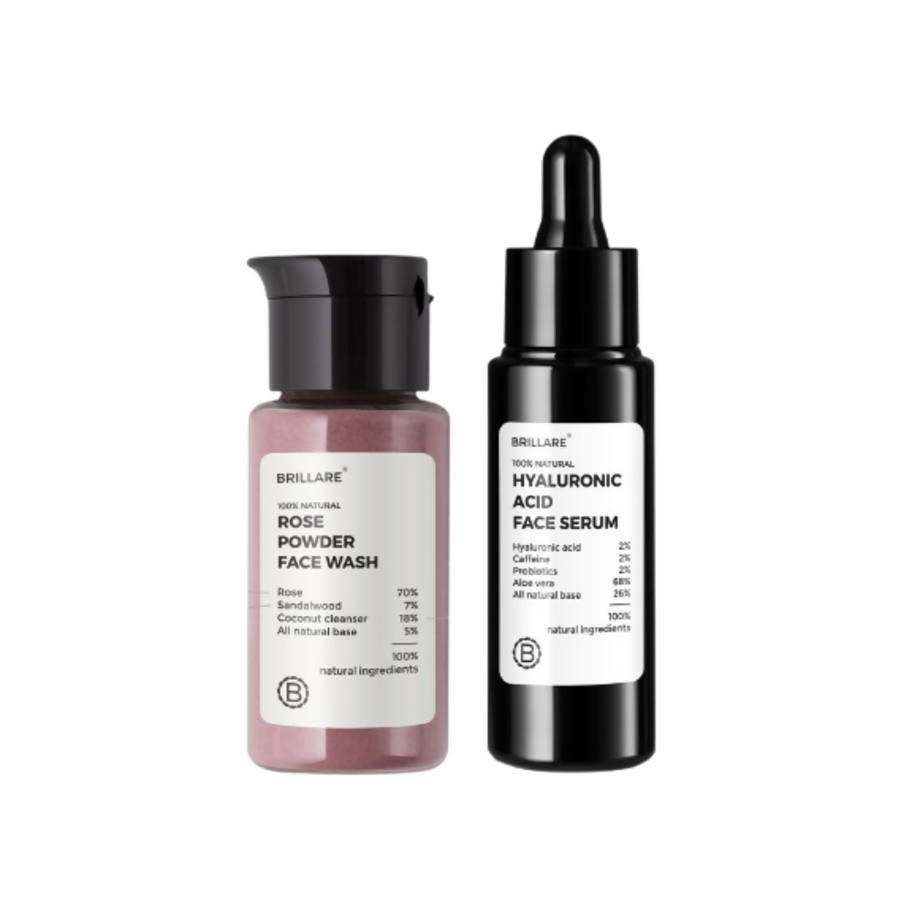Brillare 2% Hyaluronic Acid Face Serum & Rose Powder Face Wash - Dista