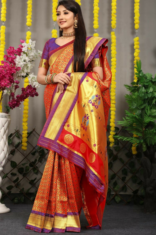 Jyoti Fashion Women's Maroon Banarasi Silk Zari Woven Saree with Blouse - Distacart