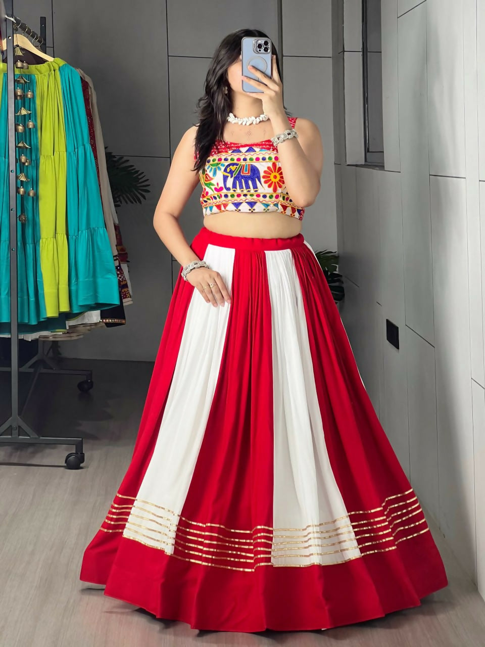 Yash Enterprise Multi Color Rayon Embroidery Semi Stitched Navratri Chaniya Choli - Dista