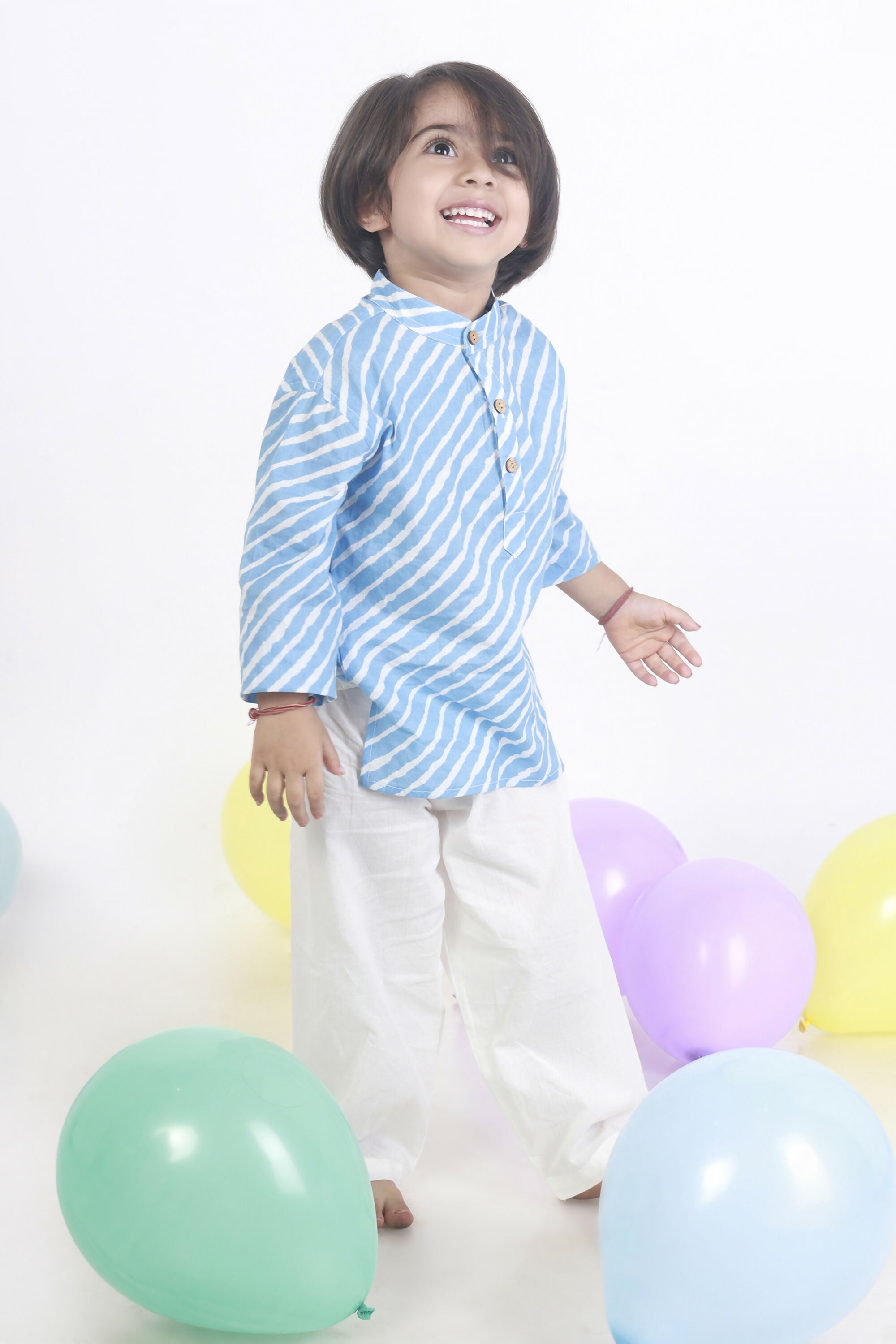 Breathables Kids Cotton Night Suit – Blue Striped Kurta & Pyjama Co-Ord Set For Boys & Girls - Dista