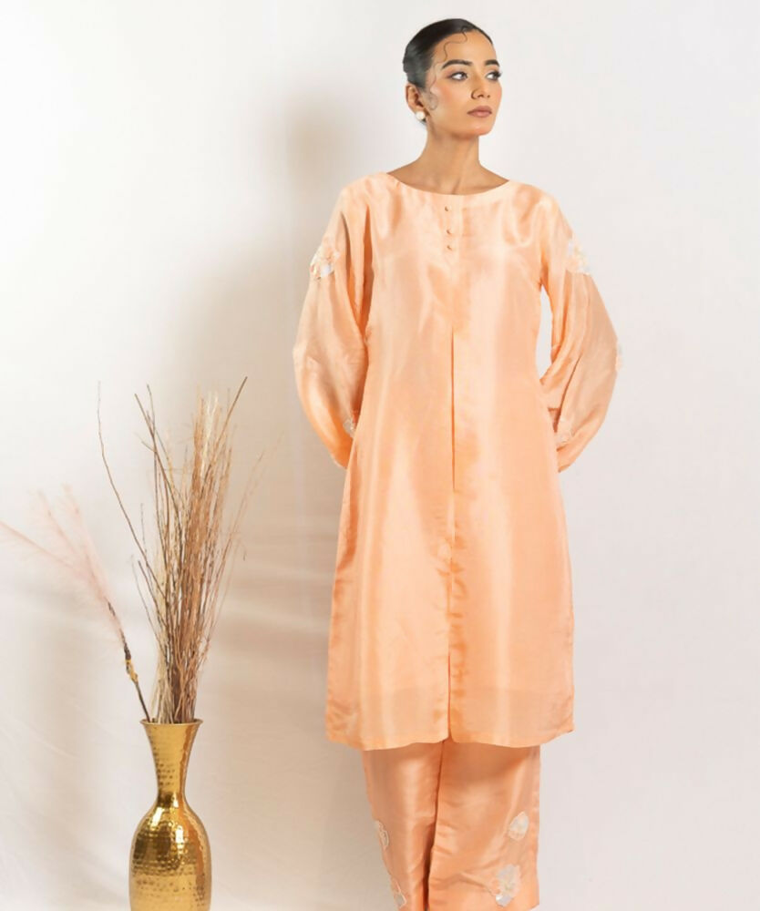 Timaraa Peach Heirloom – Silk Aari Zardosi Co-Ord Set