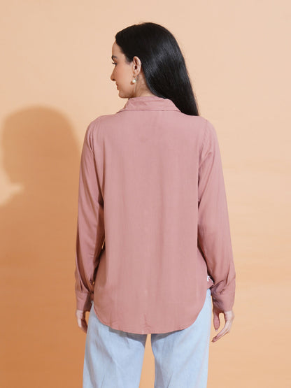 Pahnaz Modal Chikankari Handwork Shirt-Brown - Dista