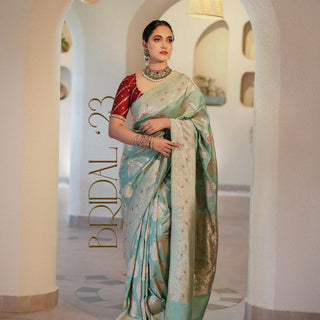 Preksha Creation Women Banarasi White Saree With Zari Work - Distacart