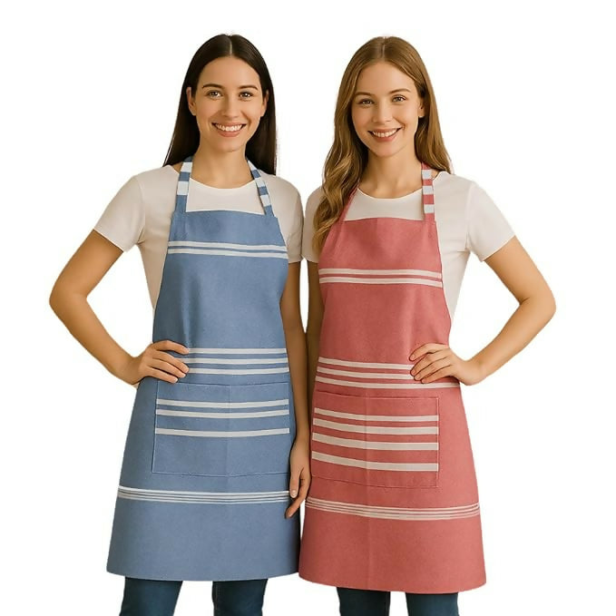 Varde Waterproof Chef Apron With 2 Pockets-Rock Blue & Light Mauve (Pack of 2)