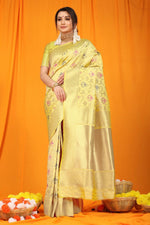 Thumbnail for Jyoti Fashion Women's Cream Kanjivaram Silk Zari Woven Saree with Blouse - Distacart