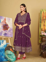 Thumbnail for Jyoti Fashion Women's Purple Georgette Embroidered Anarkali Kurta Pant Set With Dupatta - Distacart