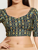 Thumbnail for Joban Fashion Navy Blue Viscose Rayon Padded Blouse With Sweetheart Neck Elbow Sleeves - Distacart
