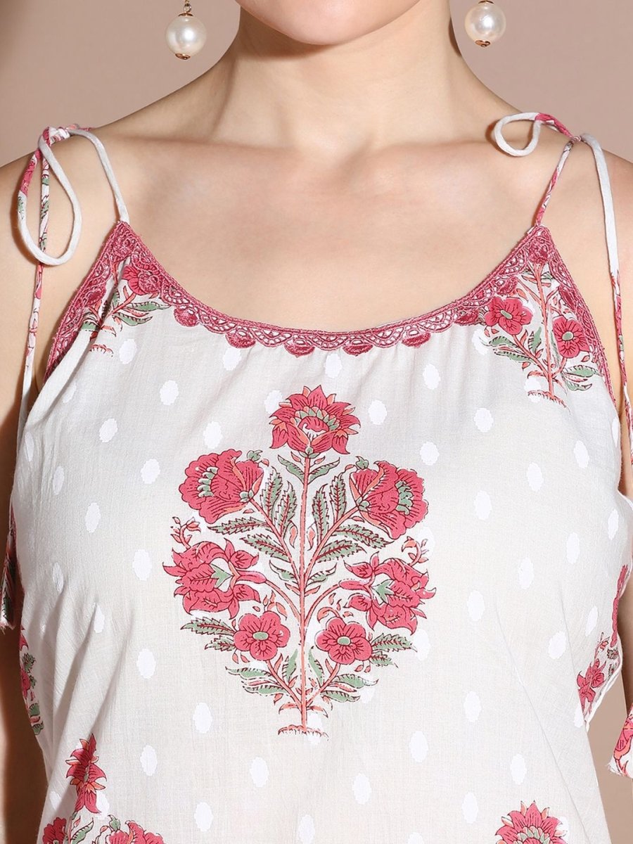Anouk Floral Printed Regular Pure Cotton Straight Kurta with Trousers