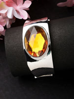 Thumbnail for NVR Women Silver-Toned Topaz Rhodium-Plated Kada Bracelet - Distacart