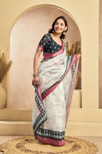 Thumbnail for Vastranavya Digital Printed Linen Ready To Wear Pocket Saree with Unstitched Blouse - Distacart