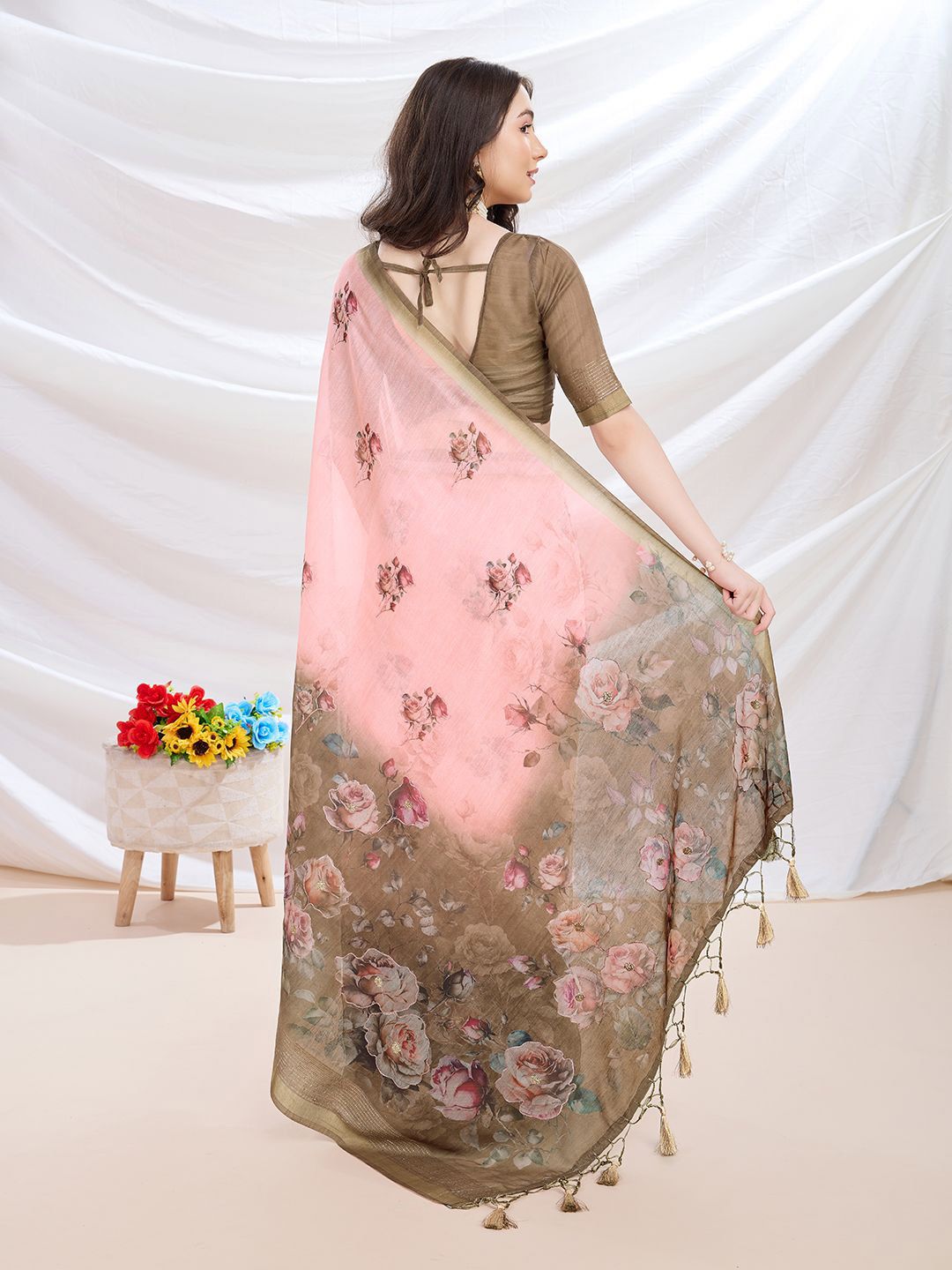 Mitera Floral Aari Work Saree With Blouse Piece - Distacart
