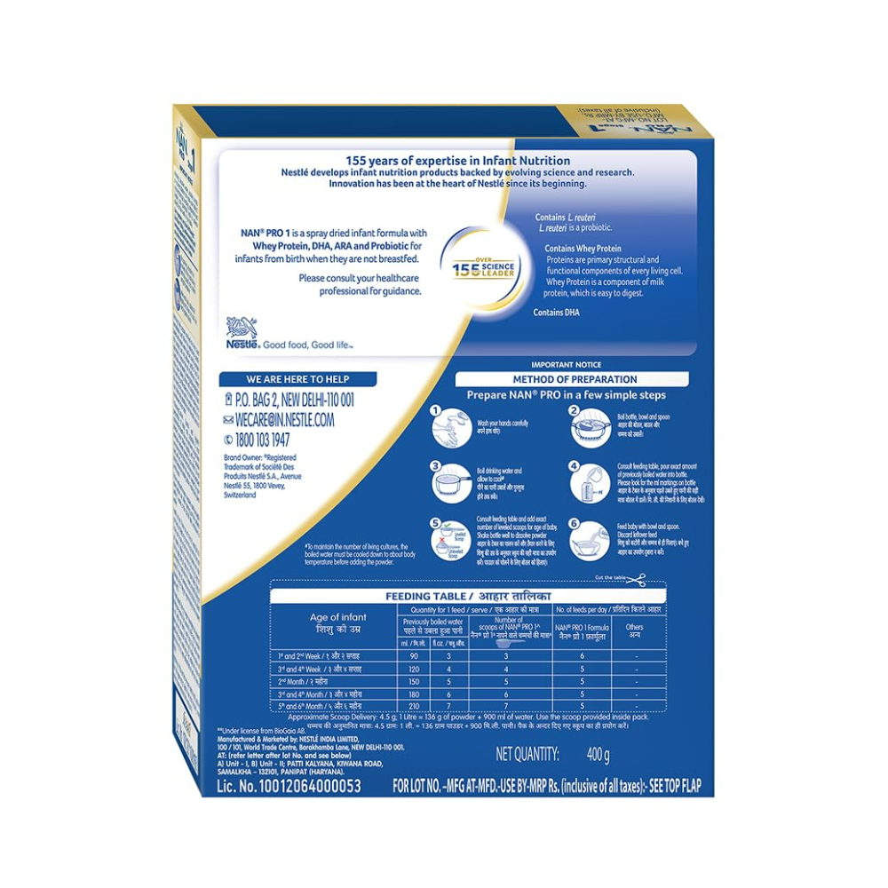 Nestle Nan Pro 1 Infant Formula Powder Upto 6 months Stage 1 - Distacart